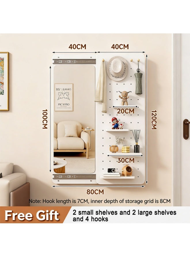 Multi-Functional Wall Mirror, Full-Length Mirror with Hidden Storage Shelf & Sliding Hooks, Space-Saving Full-Length Dressing Mirror for Bedroom, Living Room, Entry Hall - Image 2